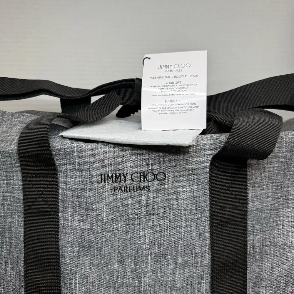 Jimmy Choo Gray & Black Large Travel Weekender Gym Zip Shoulder Duffle Bag New